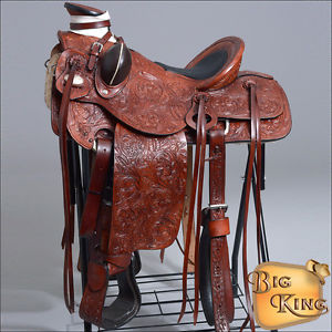 WD092MRED-A  HILASON BIG KING WESTERN LEATHER WADE RANCH ROPING TRAIL SADDLE 15"