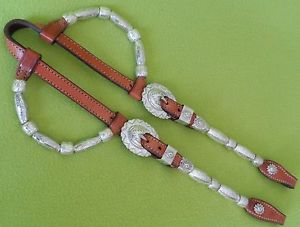 Stunning SILVER MESA Sterling Silver Ferrule Double 2 Ear Show Headstall Bridle