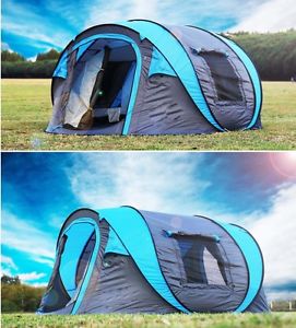 3-4 Persons Blue Camping Hiking Family Double-deck Tent Outdoor Waterproof S-S