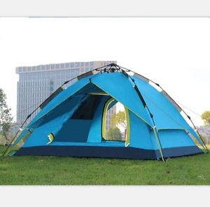 3-4 Persons Camping Hiking Double-deck Tent Outdoor Waterproof Light Blue  S-S