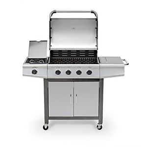 Outdoor Fireplus 4+1 Gas Grill Barbecue w/Side Burner & Plentiful Storage Silver