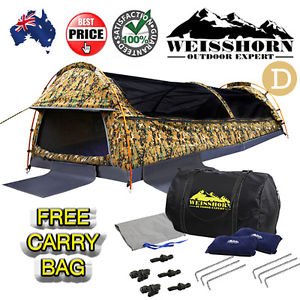 Double Camping Canvas Swag Tent Desert Camouflage Ripstop Top Flap w/ Air Pillow