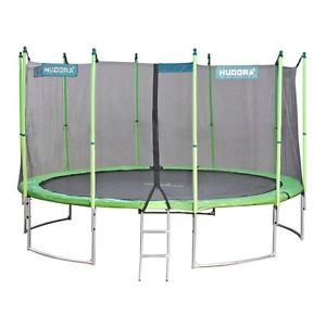 Hudora Trampolin Family Ø 400 cm EN71 mit Fangnetz und Leiter grün