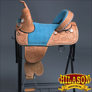 TW201BZ-F CLASSIC HILASON TREELESS WESTERN TRAIL BARREL RACING LEATHER SADDLE 15