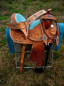 14" Horse Western Barrel Show Pleasure LEATHER SADDLE Bridle  5029