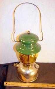 Vintage Coleman 202 Lantern Chrome Green Vent Single Mantle Amber Globe !!