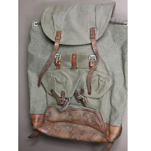 2579 Swiss Vintage 1959 Salt and Pepper Leather and Canvas Rucksack Backpack