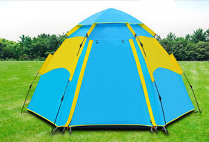 3-4 Persons Sky Blue POP UP Waterproof Outdoor Beach Camping Hiking Tent #