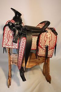 16" Montura Charra Santa Muerte - Mexican Saddle - Horse Saddle - Bordada-#27571