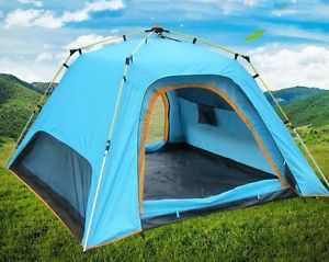 Blue 3-4 Persons POP UP Double Lining Outdoor Waterproof Camping Hiking Tent #