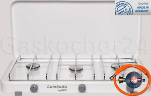 30mbar Gas cooker LAMBADA 3000Z White + SAFETY PILOT + Gaschlauch Camping stove