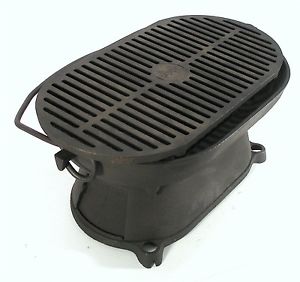 VINTAGE COLUMBUS CAST IRON FREE STANDING HIBACHI PORTABLE CAMPING GRILL GRATE