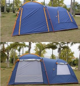 3-4 Persons Blue Outdoor Waterproof Camping Hiking Family Double Lining Tent *