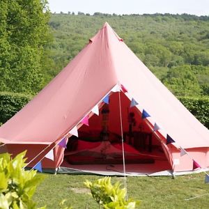 Boutique Camping 4m Coral Red Bell Tent With Zipped in Ground Sheet