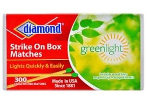 600 Large kitchen Diamond Strike on Box Greenlight Matches,2 box  .of 300 ct.