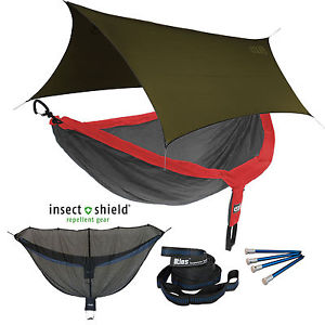 ENO DoubleNest OneLink Sleep System -Red/Charcoal Hammock w/ Insect Shield Olive