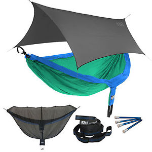 ENO DoubleNest OneLink Sleep System - Royal/Emerald Hammock w/ Grey Profly