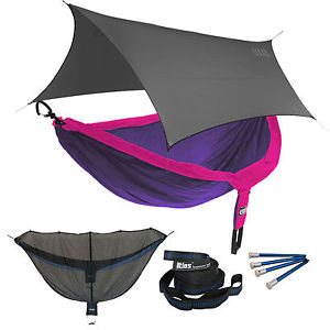 ENO DoubleNest OneLink Sleep System - Purple/Fuchsia Hammock With Grey Profly