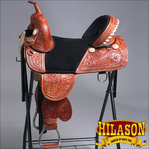 T01ZM-A CLASSIC HILASON TREELESS WESTERN TRAIL BARREL RACING LEATHER SADDLE 14"