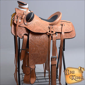 W92-F HILASON BIG KING SERIES WESTERN LEATHER WADE RANCH ROPING TRAIL SADDLE 16"