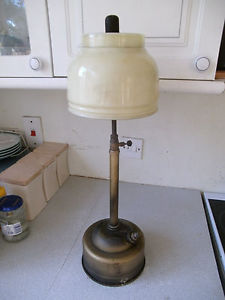 VINTAGE   - PORK PIE- TALL-  BRASS TILLEY TABLE  LAMP -TL- YELLOW GLASS SHADE