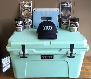 Yeti Seafoam 45 Qt. Cooler Package Cooler, 2 Lowballs, 2 Colsters, Yeti Ice, Hat