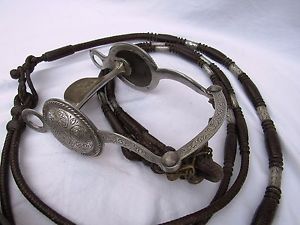 BEAUTIFUL FLEMING STERLING ROLLER BIT AND REINS WITH 15 STERLING FERRULES