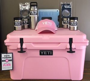 Yeti Pink 45 Qt. Cooler Package Cooler, 2 Lowballs, 2 Colsters, Ice, Hat, Bottle