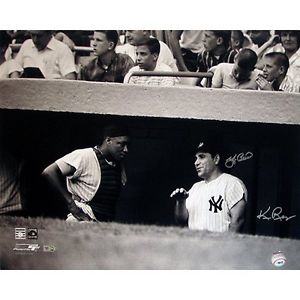 Yogi Berra w/Elston Howard in Dugout B and W Horizontal 16x20 Photo Signed