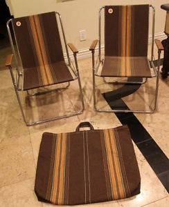 2 Airstream Zip Dee Lawn Chairs Deluxe Hunting Camping with RARE Travel Bag