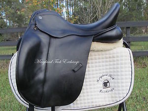 18" TRILOGY VERAGO ELITE black dressage saddle- WIDE TREE--WOOL FLOCKED