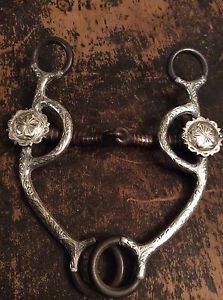 handmade maker marked B.R. Nelms Western shank Engraved sterling silver snaffle