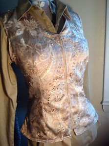 NWOT Medium Cream Sand Sage Western Pleasure Trail Show Vest 1000+ SWAROVSKI!