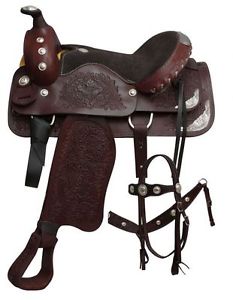 Burgandy Buffalo Silver Show Trail Saddle Bridle Headstall Reins Breast Collar