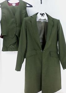 Reed Hill Saddleseat Ld 3p suit Olive pinstripe poly size 16 - USA