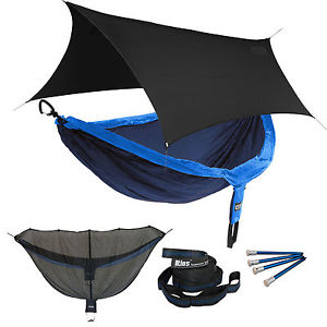 ENO DoubleNest OneLink Sleep System - Navy/Royal Hammock With Black Profly