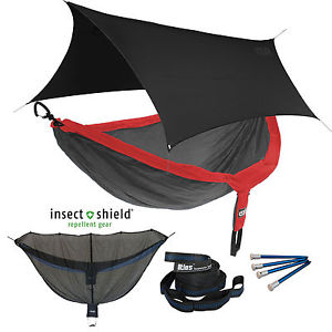 ENO DoubleNest OneLink Sleep System -Red/Charcoal Hammock w/ Insect Shield Black