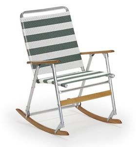 Telescope Casual High Back Folding Rocking Arm Beach Chair, Cabana Green/White