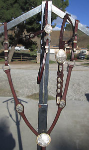 CUSTOM NEW BROKEN HORN SADDLDERY HEADSTALL SHOW SET - STERLING OVERLAY