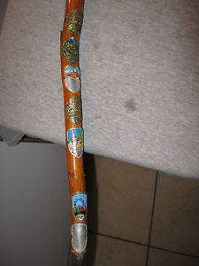 VINTAGE 34" TWISTED WALKING STICK WITH 20 SOUVENIR TAGS FROM GERMANY-VERY UNIQUE