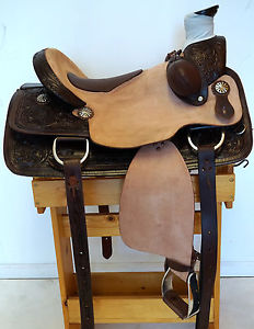 Western 16" Dark Ol Tooled Leather WADE Ranch Saddle + Bucking Rolls Padded Seat