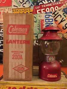 Coleman 200a Burgundy Red Lantern Unfired 10/61 With Box Nice Shiny Mint Rare