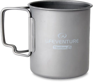 LIFEVENTURE ULTRALIGHT TITANIUM ALLOY CAMPING MUG W/ FOLDING HANDLE 450ML