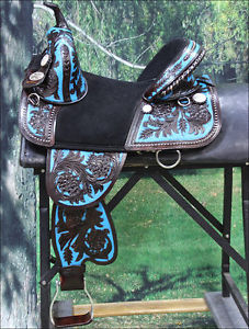 TW101DBTRQ-F HILASON BROWN TREELESS WESTERN TRAIL BARREL RACING SADDLE 14"