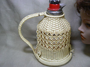 VTG ART DECO RATTAN SCANDINAVIAN WATER COFFEE THERMOS BOTTLE PICNIC VACUUM FLASK