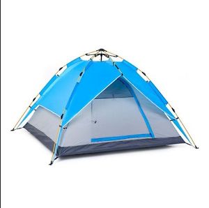 3-4 Persons Blue Pop Up Outdoor Waterproof Camping Hiking Double Lining Tent *