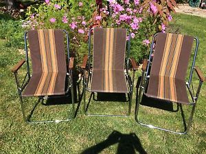 3 Vintage Zip Dee Chrome Folding Chair S RV Camper Brown Air Stream Era