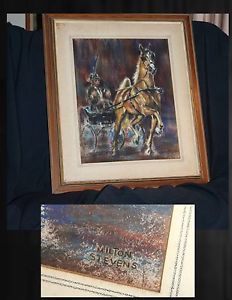 driving  horse painting circa 1960 new england artist Milton Stevens USA