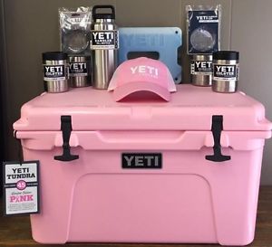 Yeti Pink 45 Qt. Cooler Package Cooler, 2 Lowballs, 2 Colsters, Ice, Hat, Bottle