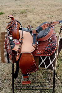 Horse Western Barrel Show Pleasure LEATHER SADDLE Bridle Brown 50174